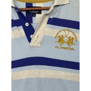 La Martina Mens XL Blue Striped Polo Shirt Tradicion Del Polo‎ Argentino Pique
